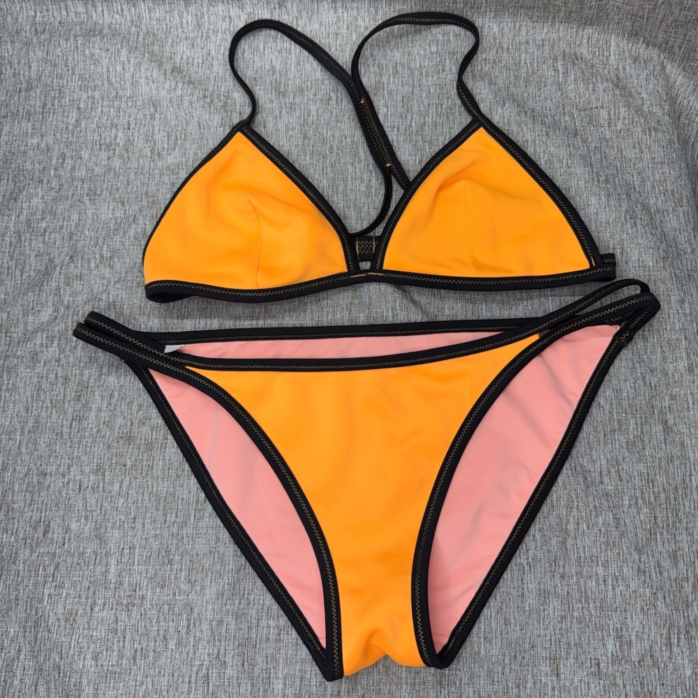 Y2K Victorias Secret Orange Pink Teeny Triangle T-Back Bikini Set Large